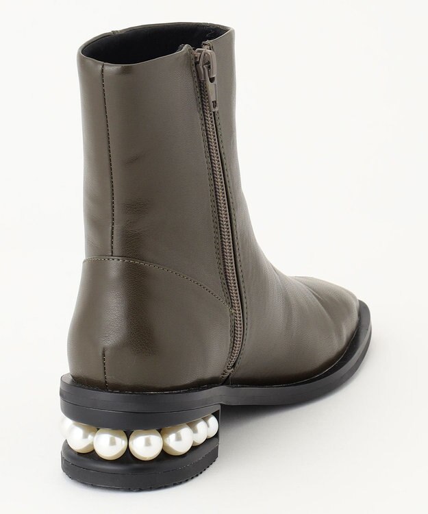 組曲 【23.5cm~24cm】パールヒールミドルブーツ カーキ系