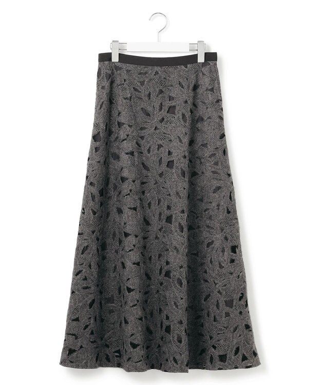 23区 【GOLD LABEL】チュールヘアリーエンブロイダリー スカート グレー系
