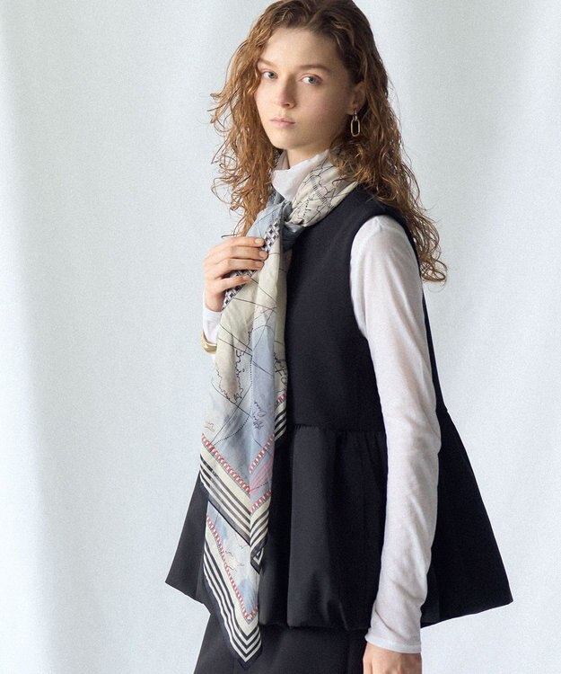 23区 コットンシルク マップ柄 ストール