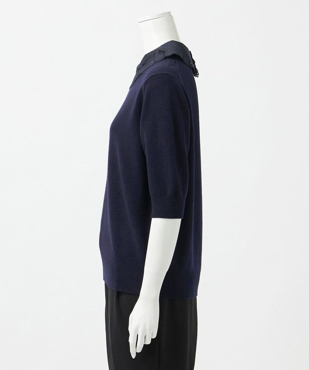 23区 S 【R(アール)】マイクロンメリノウール レース襟 ニット ネイビー系