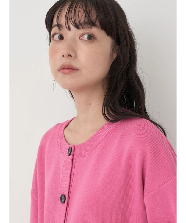 earth music&ecology クルーネックミドル丈カーディガン Pink