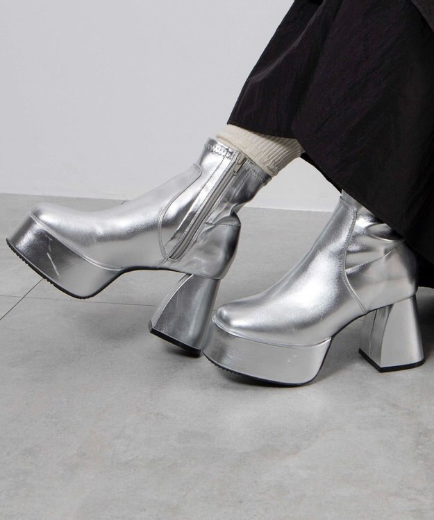 WEGO ストーム付きワイドヒールショートブーツ シルバー