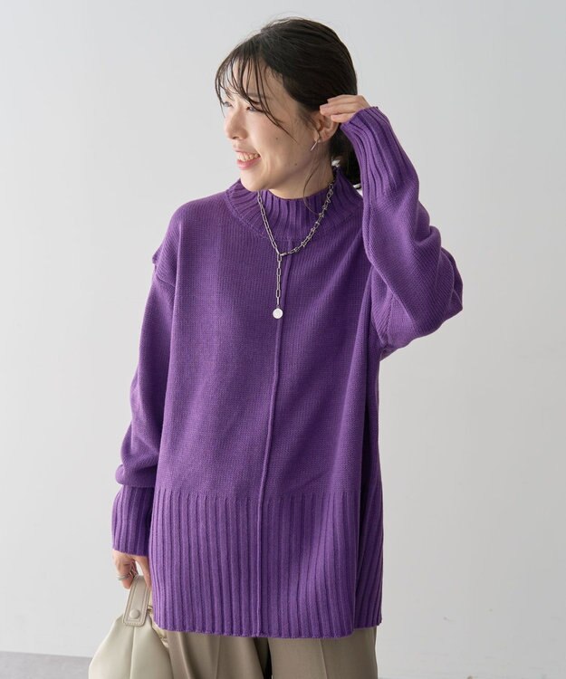 Green Parks 洗えるモックネックニットプルオーバー Purple