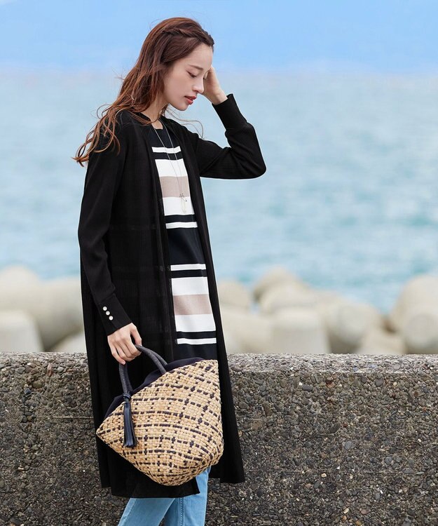 Tiaclasse 【洗える】ボタン付きロングリブカーディガン ブラック