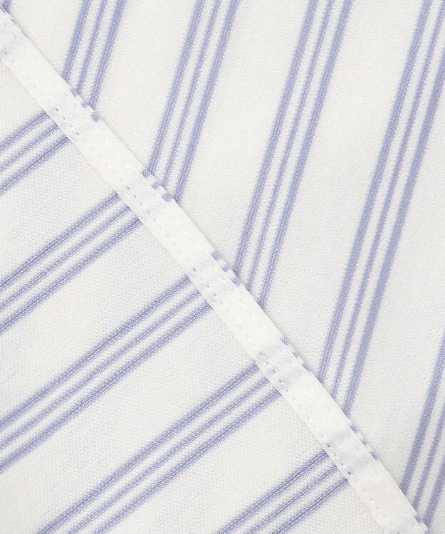 自由区 【洗える】ストレッチシャーティングスタンドカラーストライプ ブラウス サックスブルー系1