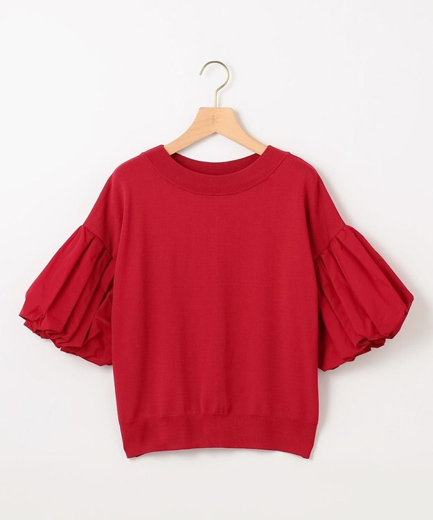 組曲 ストレッチクリアパフ袖 ニット レッド系