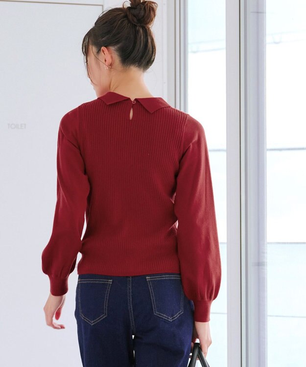 Tiaclasse 襟ビジュー付きニットプルオーバー レッド