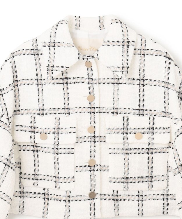 GRACE CONTINENTAL チェックツイードショートジャケット ホワイト