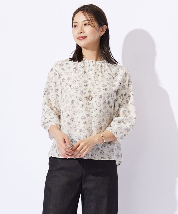 J.PRESS LADIES S 【洗える】ラインフラワープリント ブラウス アイボリー系