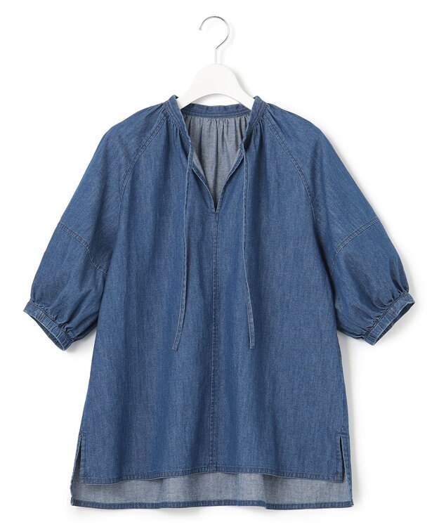 23区 【洗える】ライトダンガリー サマー スキッパーブラウス インディゴ