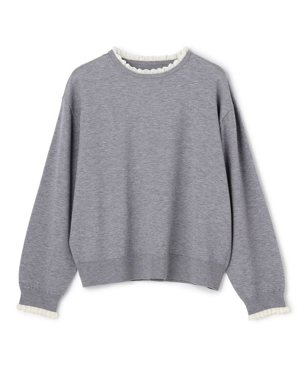 UNFILO フリルトリミング ニット グレー×エクリュ