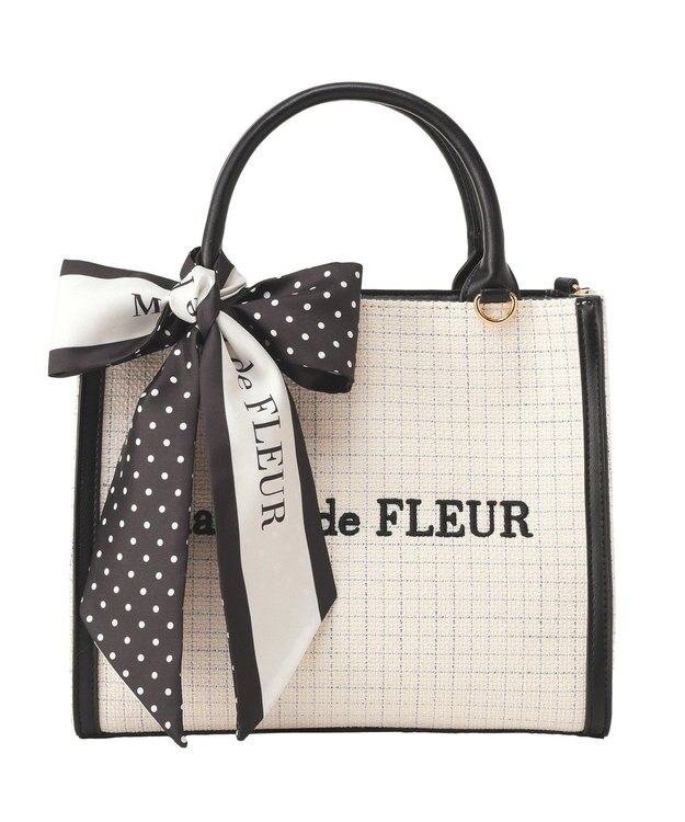 Maison de FLEUR スカーフ付きツイードスクエア２Ｗａｙトート Black