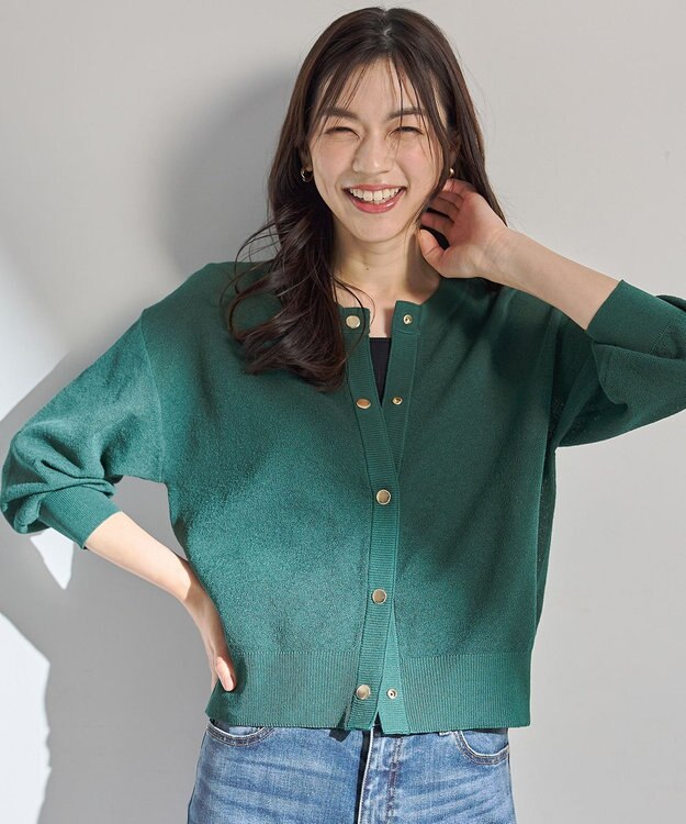 ANY シアーニットショートカーディガン グリーン