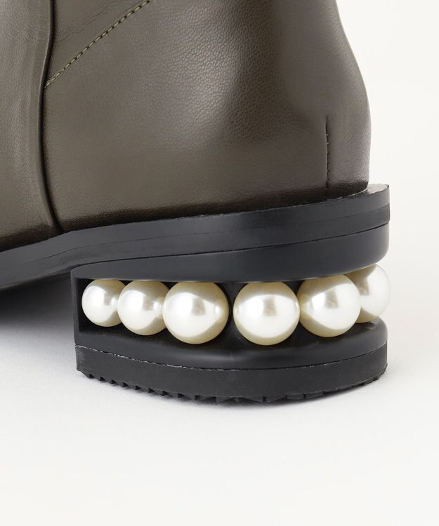 組曲 【23.5cm~24cm】パールヒールミドルブーツ カーキ系