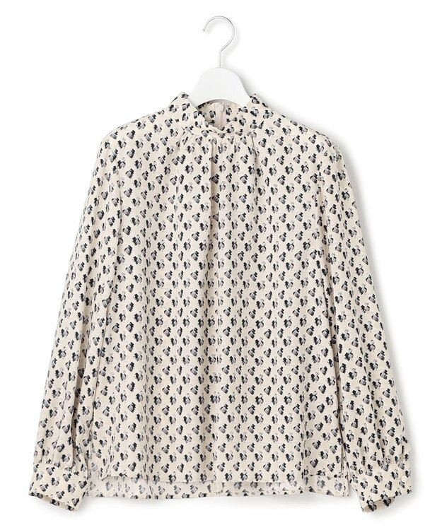 23区 L モダンアートプリントギャザーブラウス ベージュ系