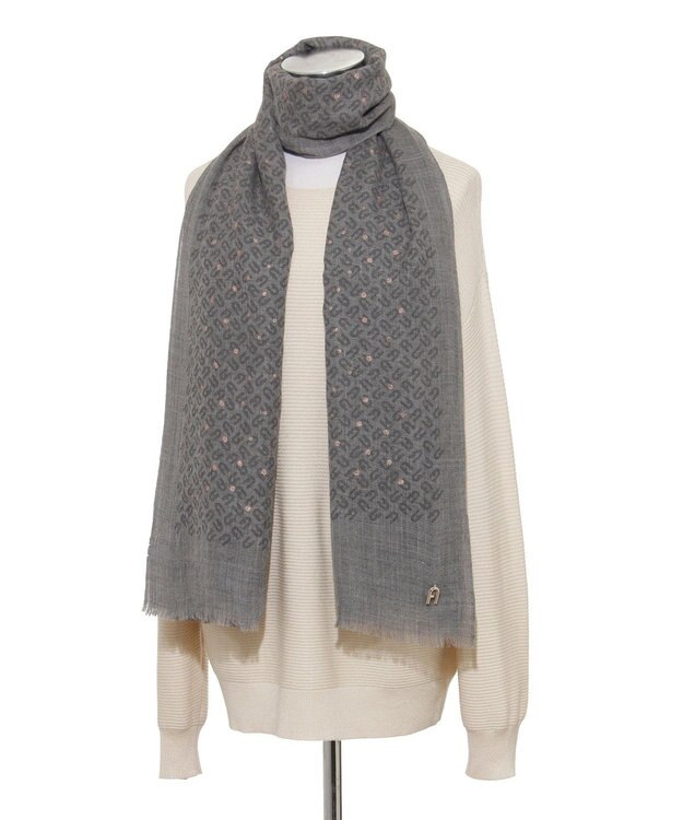 MOONBAT FURLA(フルラ）ウール100％ ウールアーチロゴストール チャコールグレー