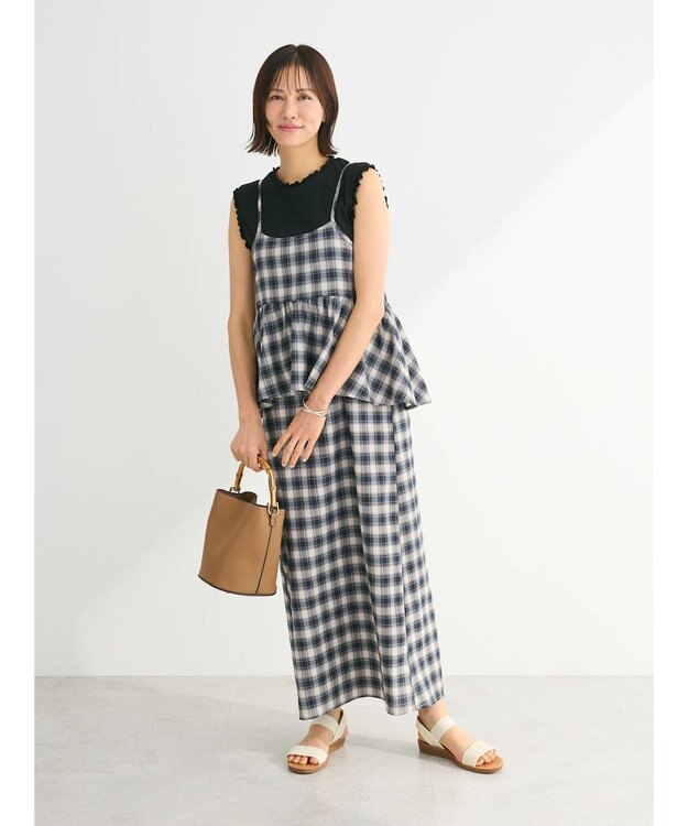 Green Parks チェックペプラムキャミワンピース Light Beige