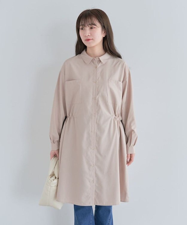 Green Parks ミディ丈ドロストシャツワンピース Beige