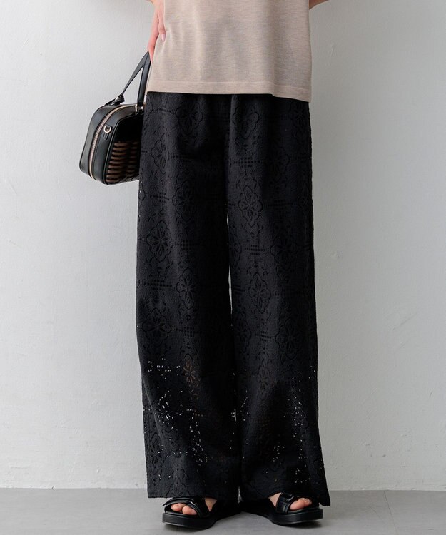 23区 【先行予約】ラッセルオーナメントレース ワイド パンツ ブラック系