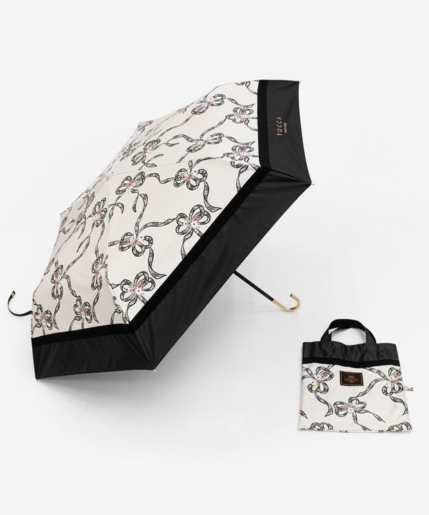 TOCCA 【晴雨兼用】【UVカット99.9%以上・撥水・遮光率99.9%・ミニ傘袋バッグ付き】SHAKE RIBBONS UMBRELLA 折り畳み傘 アイボリー系