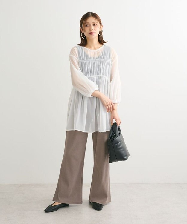 Green Parks ・ｓｗｉｎｇ　ｂｙ　リブカットソーイージーパンツ Gray Beige