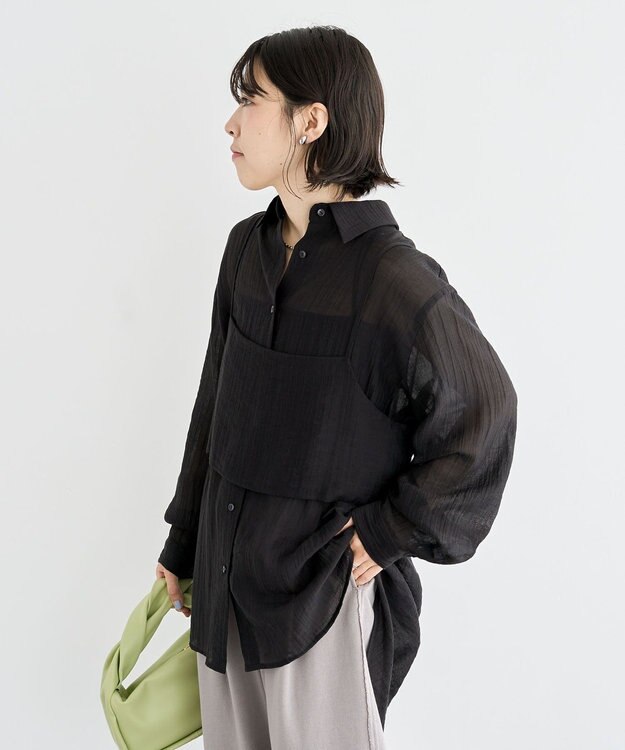 Green Parks ＳＥＴ２点シアーシャツ＋ビスチェ Black