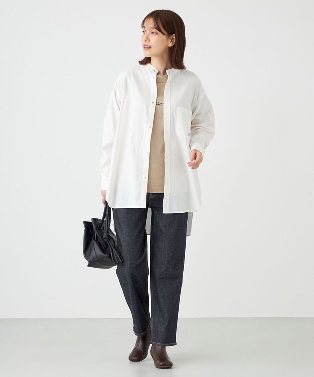 SHARE PARK LADIES 【UVカット・撥水・ストレッチ】イージーデニムノーカラーシャツ アイボリー系