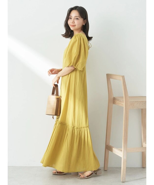 earth music&ecology コットンボイルパフスリーブワンピース Yellow