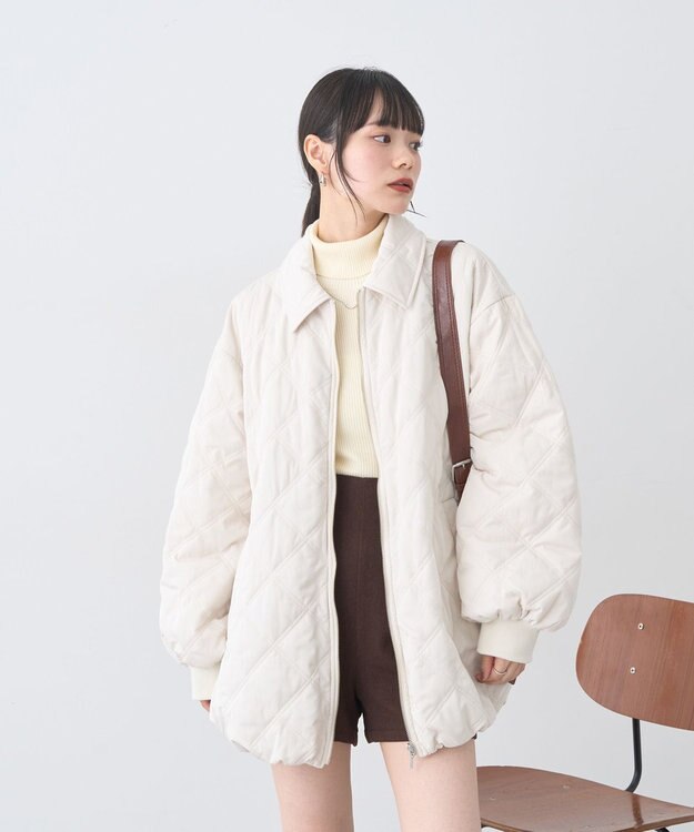 earth music&ecology 【WEB限定】ダブルステッチキルティングコート Ivory