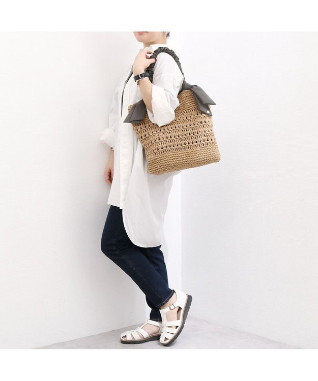 UNBILLION カシュカシュ cachecache / 下がりリボン柄編みトート カゴバッグ GY