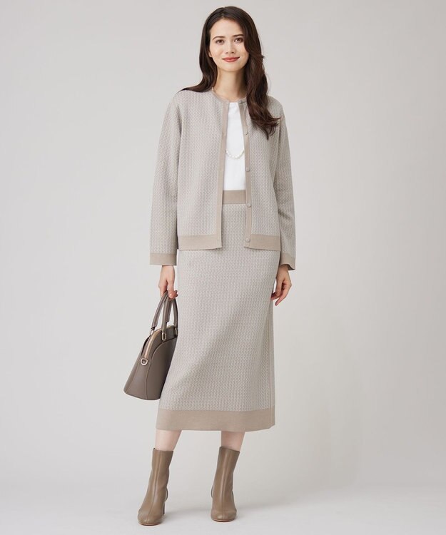 自由区 【洗える】リバーシブルニット セットアップ(カーディガン×タイトスカート) グレージュ×アクア