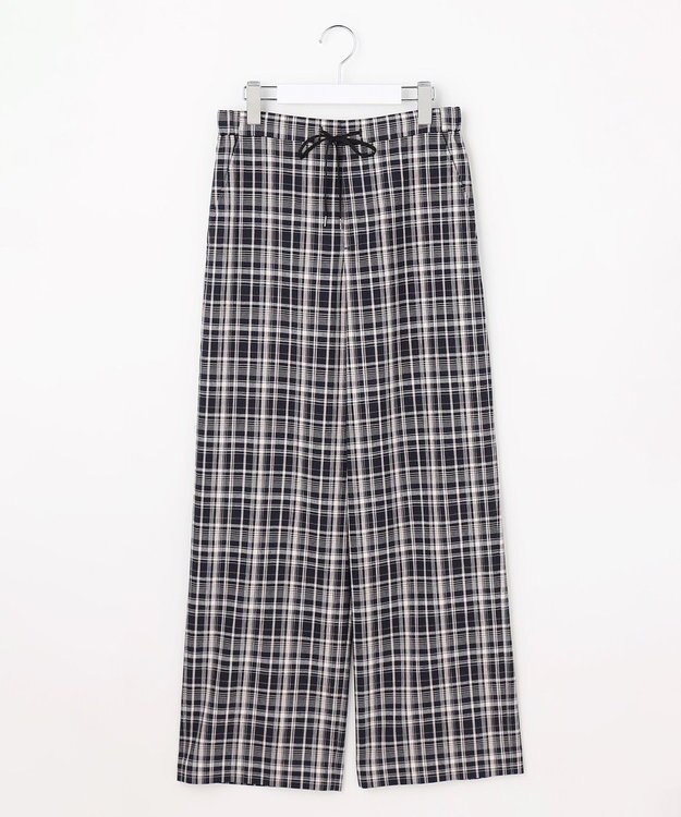 J.PRESS LADIES リネンレーヨン 柄 ワイドパンツ 【WEB限定】ネイビーチェック系
