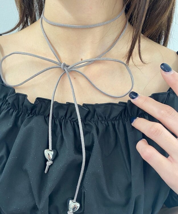 WEGO Lハートリボンチョーカー グレー