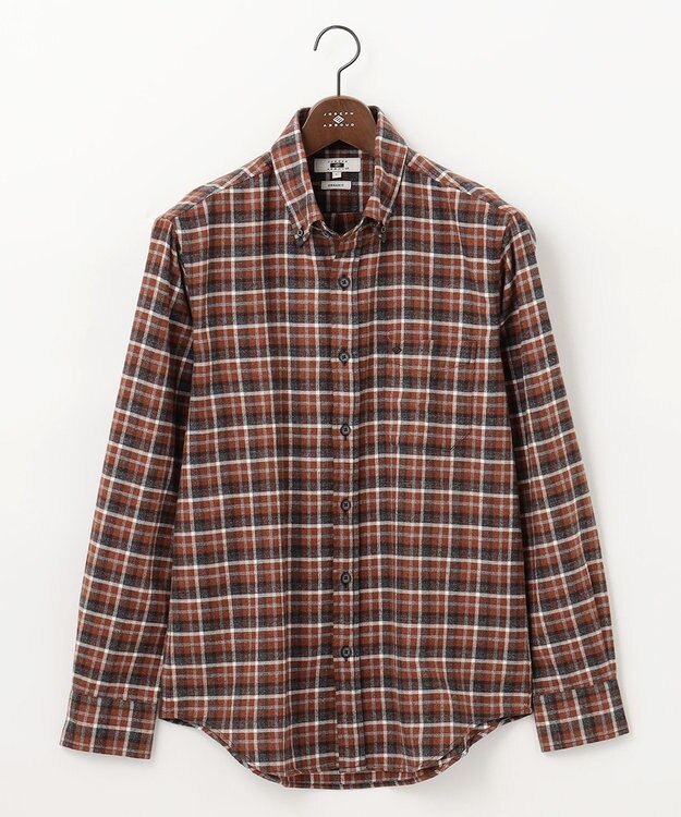 JOSEPH ABBOUD 【オーガニックコットン】スモールチェック フランネルシャツ オレンジ系3