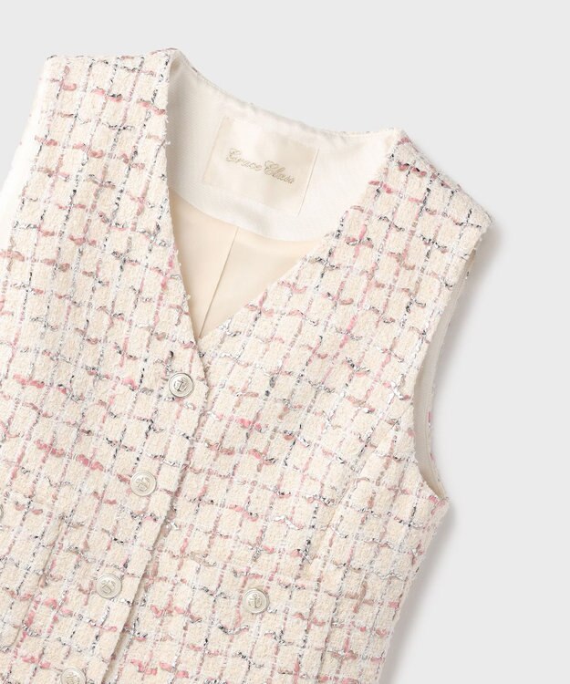 GRACE CONTINENTAL ツイードチェックジレ キナリ