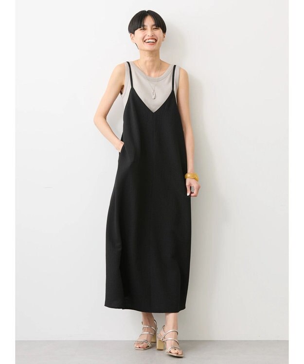 AMERICAN HOLIC 丈違いフクレジャガードキャミワンピース Black