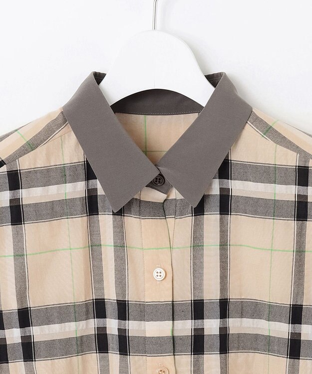 自由区 【洗える】シアーブライトチェック ブラウス ベージュ