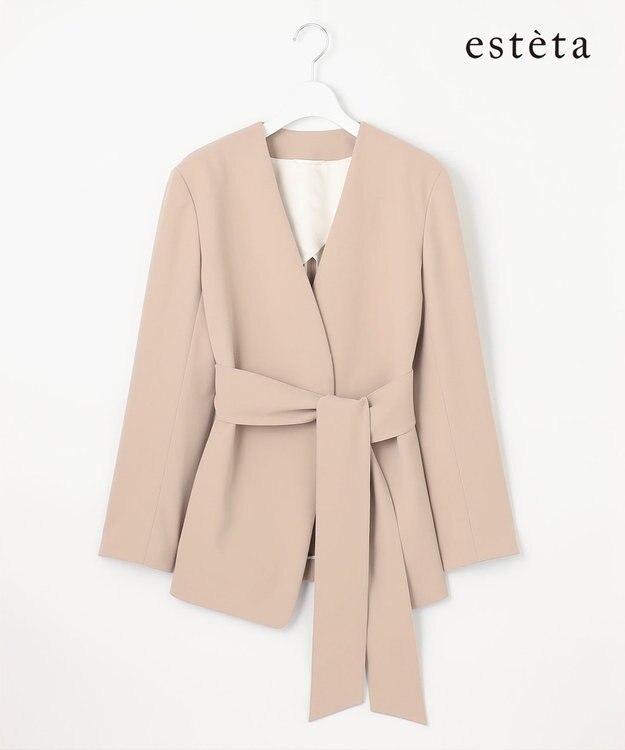 23区 L 【エステータ】コットンダブルクロス ノーカラージャケット グレージュ系