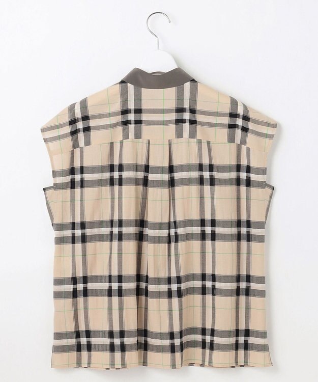 自由区 【洗える】シアーブライトチェック ブラウス ベージュ