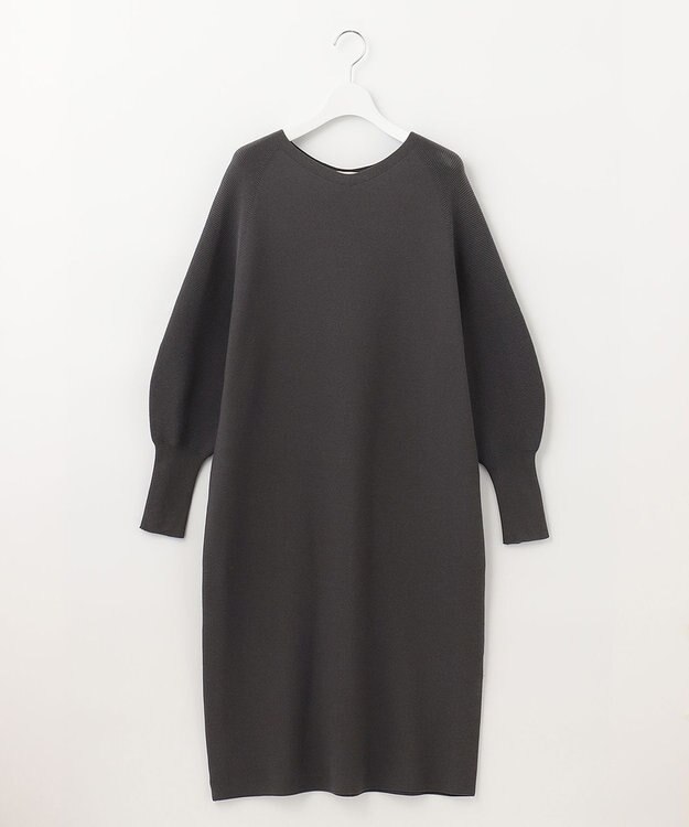 自由区 【洗える】コットンストレッチホールガーメント ニットワンピース グレー系