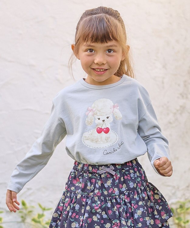 ANY KIDS アニマル×フルーツ 長袖 Tシャツ サックスブルー×プードル