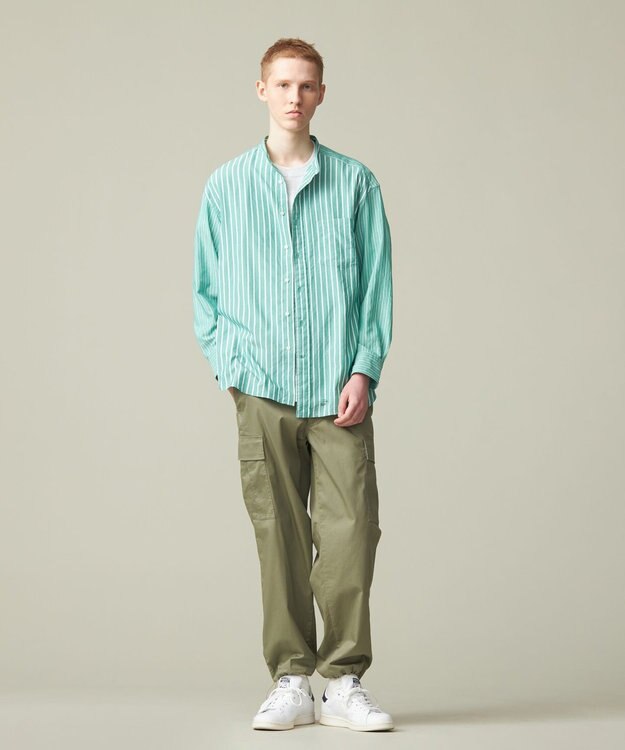 J.PRESS YORK STREET 【UNISEX】クレイジーストライプ バンドカラーシャツ グリーン系7