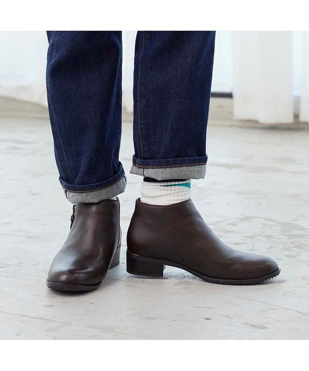 ing <ing>【WEB限定】【レイン対応】サイドファスナーショートブーツ ダークブラウン