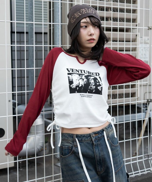 WEGO サイドドロストキーネックロンT レッド