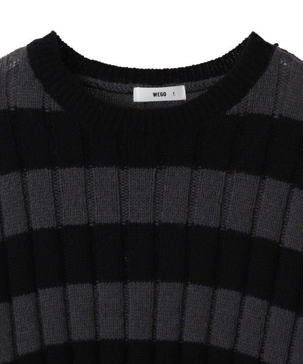 WEGO ボーダーワイドリブダメージニット スミクロ