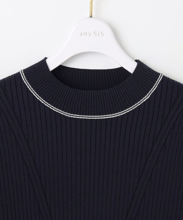 ANY SIS S 【アンサンブル対応】バイカラーリブ ニット ネイビー×オフ