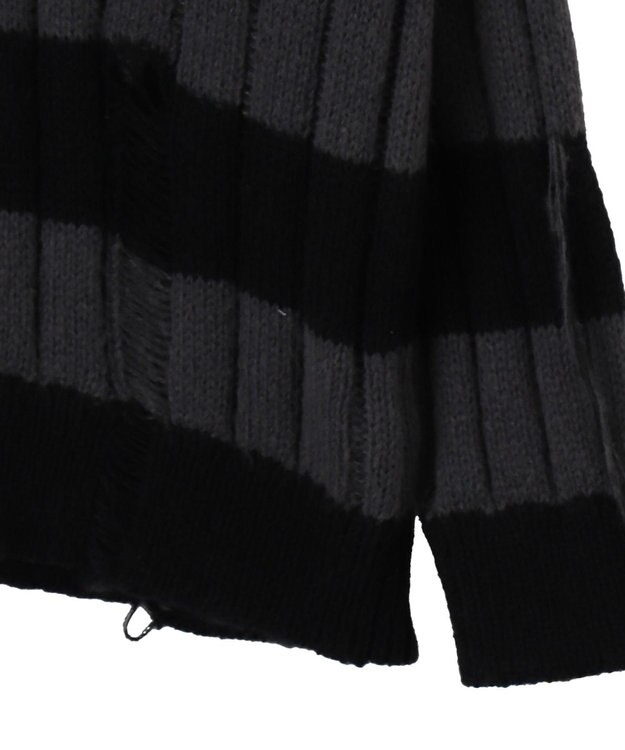 WEGO ボーダーワイドリブダメージニット スミクロ