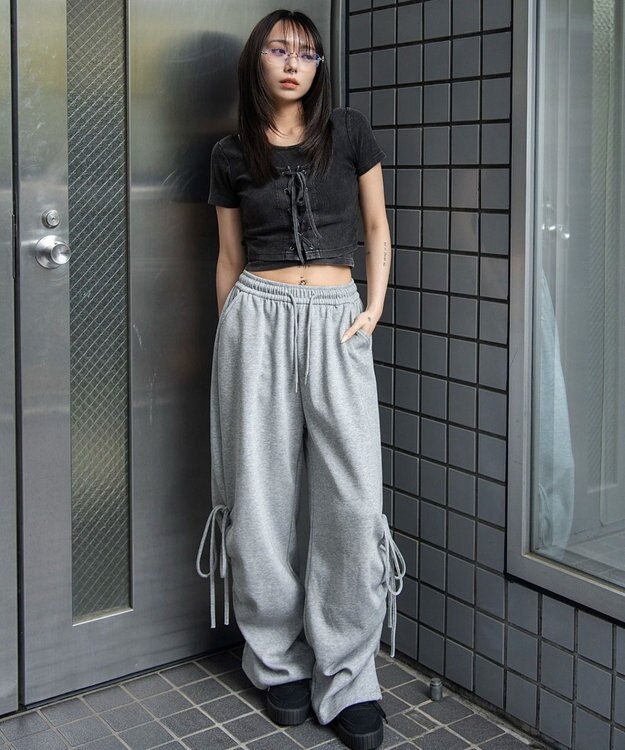 WEGO ヴィンテージライクレースアップT スミクロ