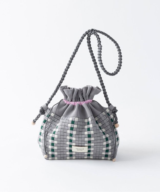 TRICOTE チェック巾着ポーチショルダー 95GRAY