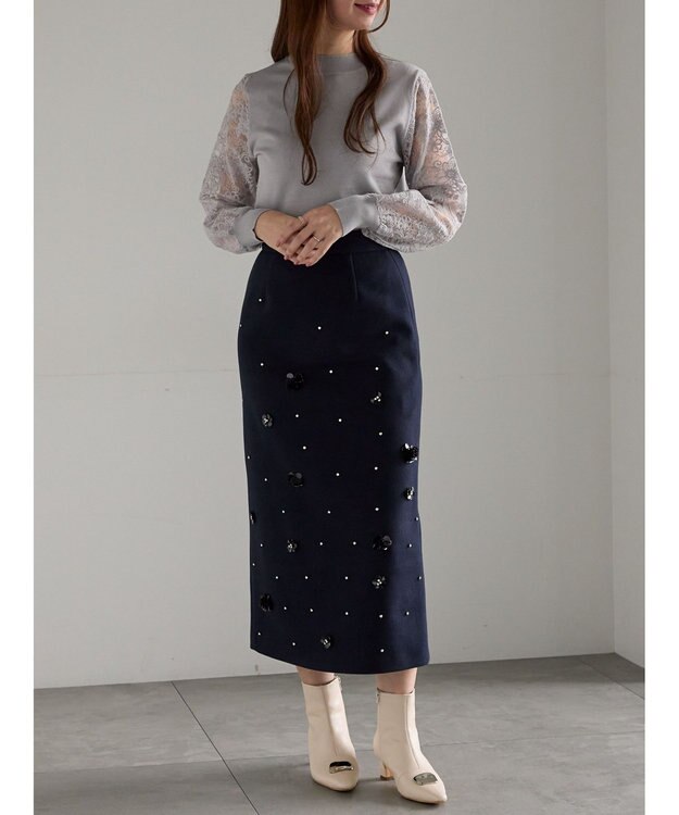 Te chichi ビジューデザインナロースカート《2025winter catalog item》 ネイビー